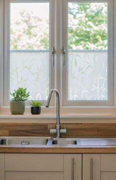 Technosmart – | 45x150cm | Bambu Yaprak Desenli Statik Cam Filmi Kaplama | Mutfak Ofis Banyo Pencere