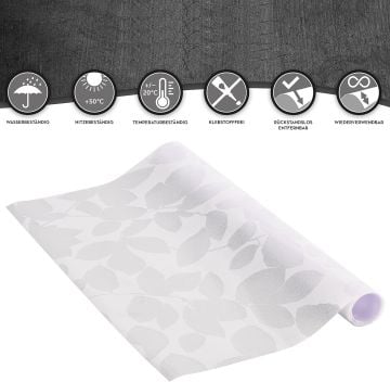 Technosmart – | 45x100cm | Yaprak Desenli Statik Cam Filmi Kaplama | Mutfak Ofis Banyo Pencere