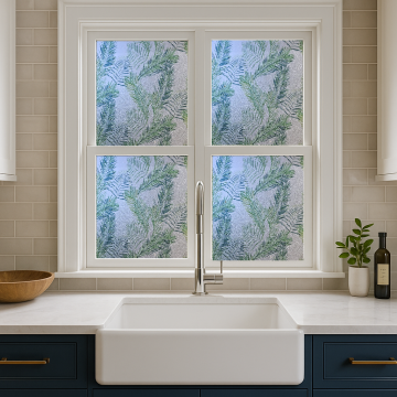 Technosmart 45x100cm Yaprak Desenli Statik Cam Filmi Kaplama | Gizlilik Sağlayan | Mutfak Ofis Banyo