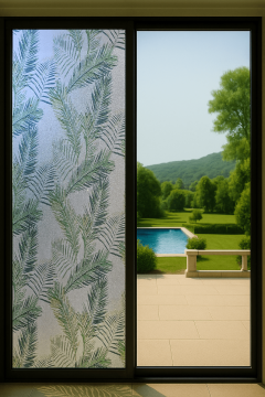 Technosmart 45x100cm Yaprak Desenli Statik Cam Filmi Kaplama | Gizlilik Sağlayan | Mutfak Ofis Banyo