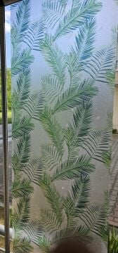 Technosmart 45x100cm Yaprak Desenli Statik Cam Filmi Kaplama | Gizlilik Sağlayan | Mutfak Ofis Banyo