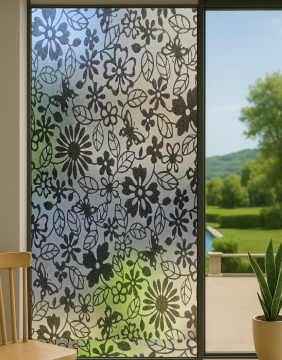 Technosmart | 45x150cm | Siyah Çiçek Desenli Statik Cam Kaplama Filmi Folyo | Mutfak Ofis Pencere