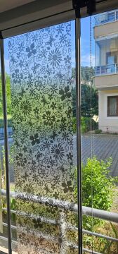 Technosmart | 45x150cm | Siyah Çiçek Desenli Statik Cam Kaplama Filmi Folyo | Mutfak Ofis Pencere