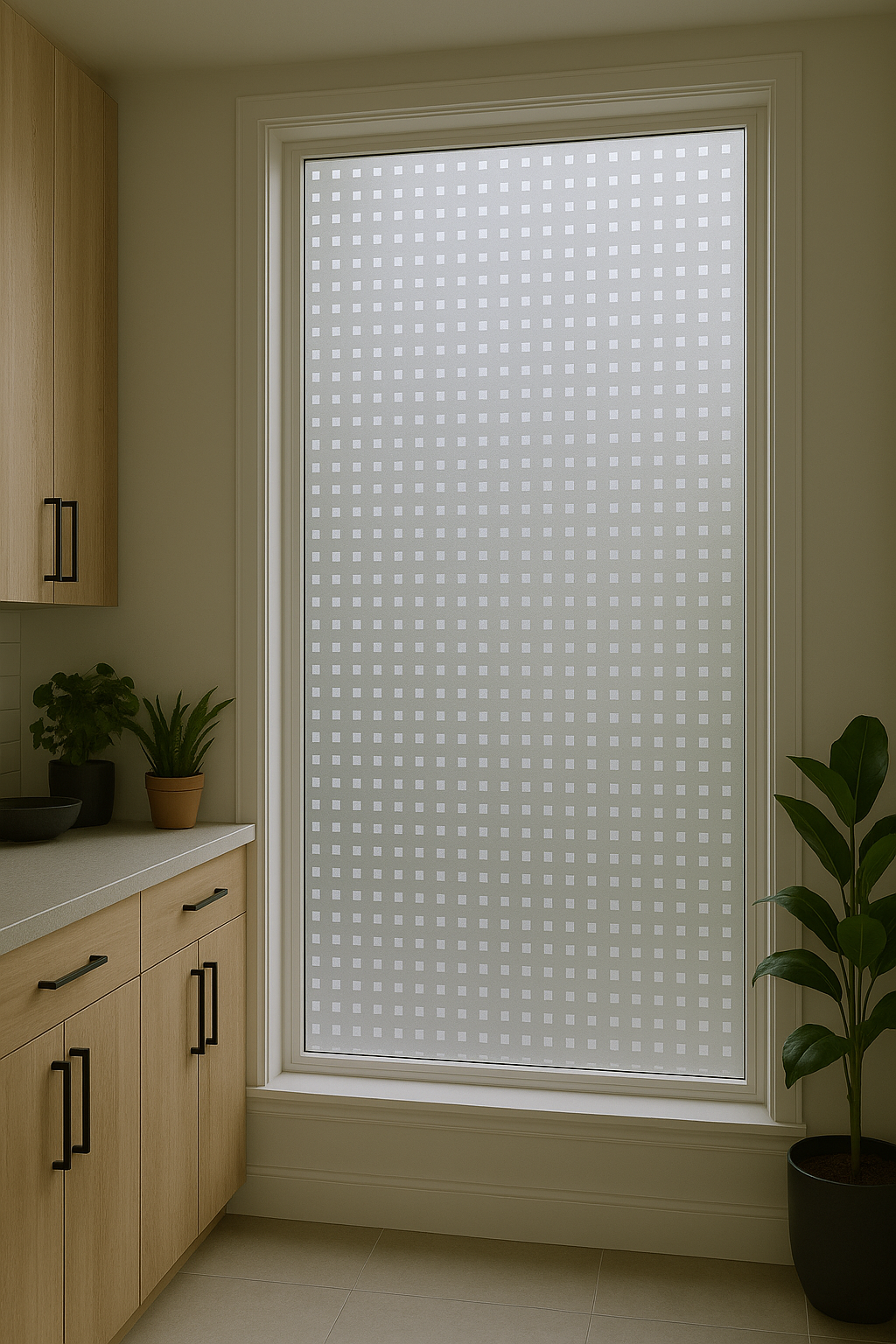 Technosmart | 45x150cm | Şeffaf Kare Desenli Buzlu Cam Kaplama Filmi | Mutfak Ofis Pencere Banyo