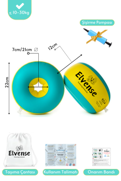 Elvense Çocuk Yüzme Kolluğu Seti (10-30 kg) – Pompalı + Taşıma Çantalı Sarı/Mavi