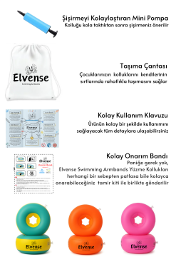 Elvense Çocuk Yüzme Kolluğu Seti (10-30 kg) – Pompalı + Taşıma Çantalı Sarı/Mavi