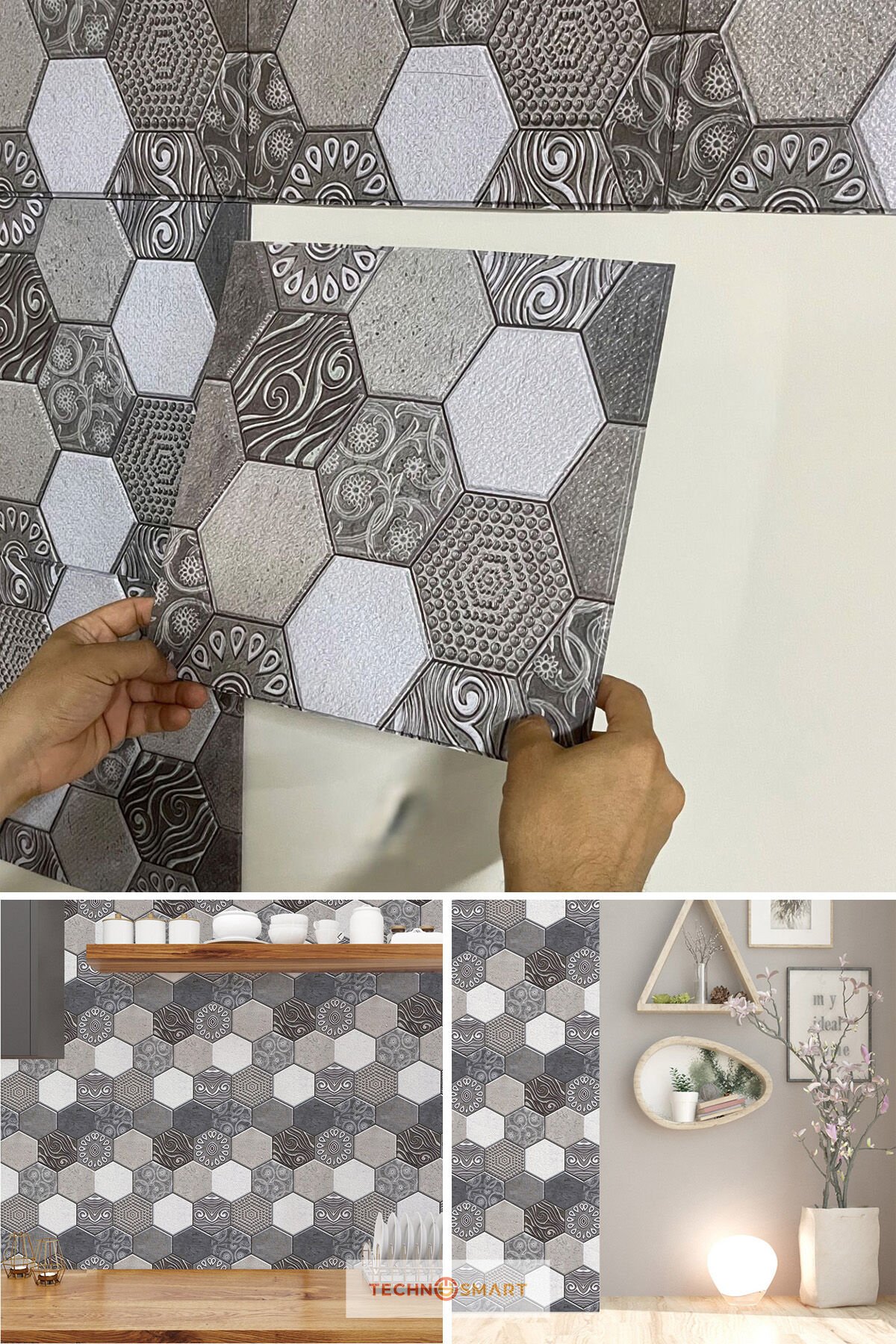 TechnoSmart 30X30cm 3D Kendinden Yapışkanlı Duvar Kağıdı Kaplama Su Geçirmez Dekorasyon Mutfak Banyo