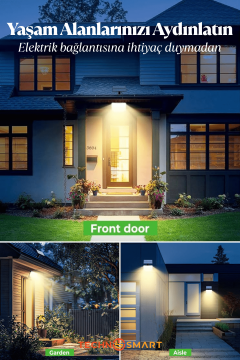 Technosmart Güneş Enerjili Bahçe Aydınlatması – 106 LED, Sarı Işık, Kumandalı IP65 Solar Duvar Lamba