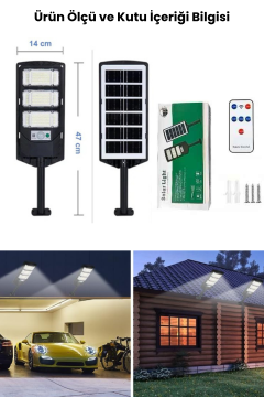 Technosmart Solar 144 LED Kumandalı Duvar Lambası – Güneş Enerjili, IP65, 3 Modlu Bahçe Aydınlatma