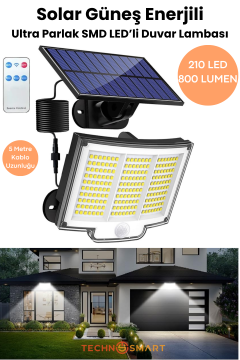 Technosmart Solar 220 LED – 5m Kablolu, IP65, Kumandalı, 3 Modlu, Güneş Enerjili Bahçe Aydınlatma