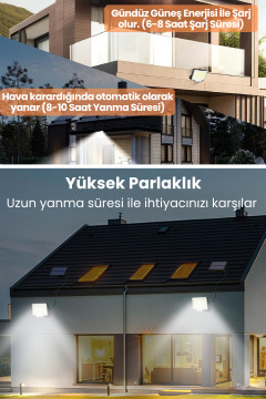 Technosmart Solar 220 LED – 5m Kablolu, IP65, Kumandalı, 3 Modlu, Güneş Enerjili Bahçe Aydınlatma Beyaz