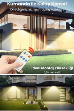 Technosmart Solar 220 LED – 5m Kablolu, IP65, Kumandalı, 3 Modlu, Güneş Enerjili Bahçe Aydınlatma Sarı