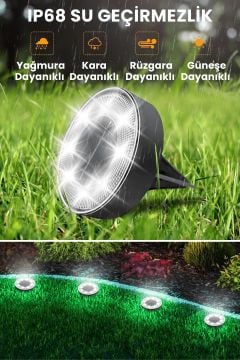 Technosmart Solar 8 LED Zemin Aydınlatma | 4 Adet | IP68 | Otomatik Gece Işığı | Bahçe Aydınlatma