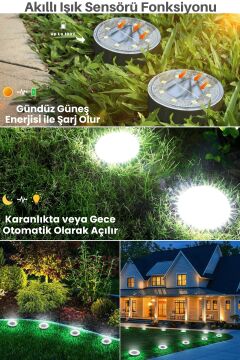 Technosmart Solar 8 LED Zemin Aydınlatma | 4 Adet | IP68 | Otomatik Gece Işığı | Bahçe Aydınlatma Beyaz