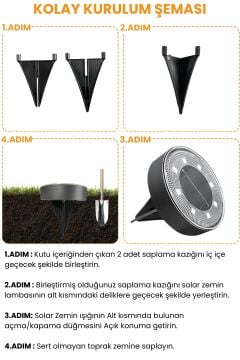 Technosmart Solar 8 LED Zemin Aydınlatma | 4 Adet | IP68 | Otomatik Gece Işığı | Bahçe Aydınlatma Beyaz
