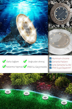 Technosmart Solar 8 LED Zemin Aydınlatma | 4 Adet | IP68 | Otomatik Gece Işığı | Bahçe Aydınlatma Beyaz