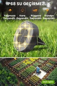 Technosmart Solar 8 LED Zemin Aydınlatma | 4 Adet | IP68 | Otomatik Gece Işığı | Bahçe Aydınlatma Sarı