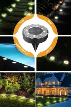 Technosmart Solar 8 LED Zemin Aydınlatma | 4 Adet | IP68 | Otomatik Gece Işığı | Bahçe Aydınlatma Sarı