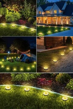 Technosmart Solar 8 LED Zemin Aydınlatma | 4 Adet | IP68 | Otomatik Gece Işığı | Bahçe Aydınlatma Sarı