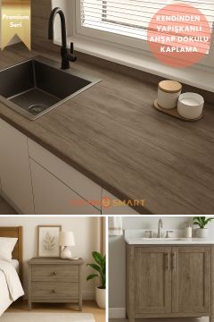 Technosmart 60cmx500cm Premium Kendinden Yapışkanlı Doğal Ahşap Görünümlü PVC Kaplama Vizon Meşe