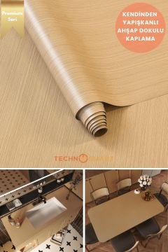 Technosmart 60cmx500cm Premium Kendinden Yapışkanlı Doğal Ahşap Görünümlü PVC Kaplama Açık Meşe