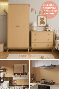 Technosmart 60cmx500cm Premium Kendinden Yapışkanlı Doğal Ahşap Görünümlü PVC Kaplama Açık Meşe