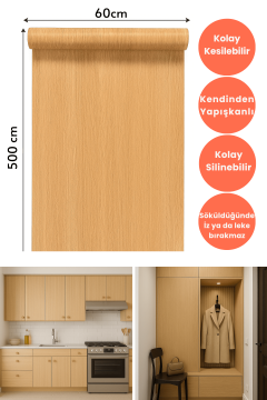 Technosmart 60cmx500cm Premium Kendinden Yapışkanlı Doğal Ahşap Görünümlü PVC Kaplama Açık Meşe