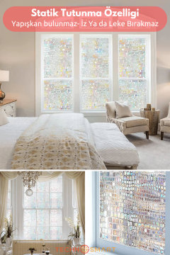 Technosmart 60cmx100cm Işıkla Renk Değiştiren Statik Cam Filmi – Gökkuşağı Efektli Desenli Folyo