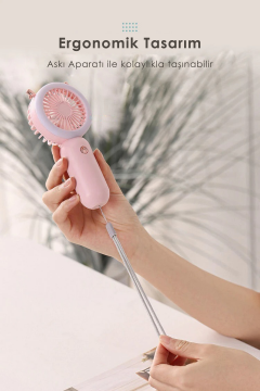 TechnoSmart Mini El Fanı Usb Şarjlı Led Işıklı Taşınabilir Ergonomik Tasarımlı