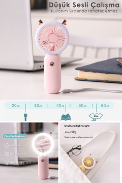 TechnoSmart Mini El Fanı Usb Şarjlı Led Işıklı Taşınabilir Ergonomik Tasarımlı