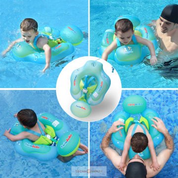 TechnoSmart Çocuklar için Yüzme Simidi Bebekler için Uygun Bel Omuz Korumalı Güvenli Mavi - S