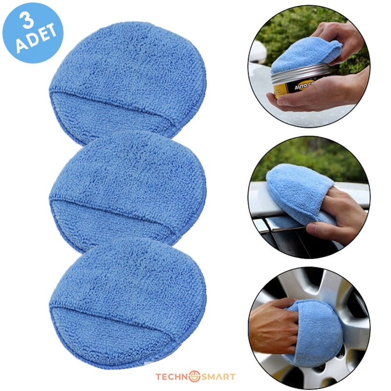 TechnoSmart 3Adet Mikrofiber Araba Yıkama Süngeri Temizleme Oto Bakım Yıkama Bezi Havlu