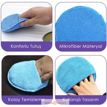 TechnoSmart 3Adet Mikrofiber Araba Yıkama Süngeri Temizleme Oto Bakım Yıkama Bezi Havlu