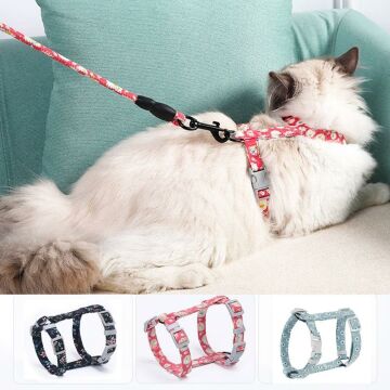 TechnoSmart Medium 3-6 Kg Kedi Göğüs Tasması Ve Gezdirme Seti Çiçekli Model Ayarlanabilir