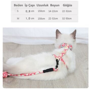 TechnoSmart Medium 3-6 Kg Kedi Göğüs Tasması Ve Gezdirme Seti Çiçekli Model Ayarlanabilir
