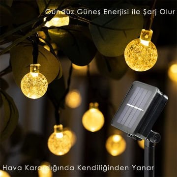TechnoSmart 100 Ledli 8 Modlu Solar Kristal Top Bahçe Aydınlatma Dekorasyon Güneş Enerji Sarı ışık