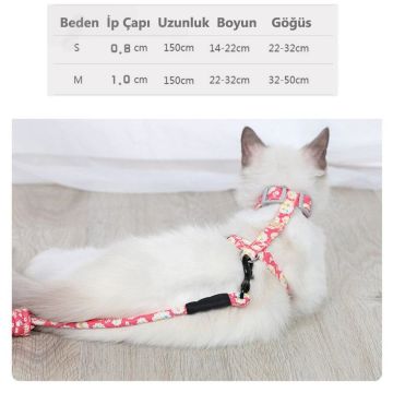 TechnoSmart Medium 3-6 Kg Kedi Göğüs Tasması Ve Gezdirme Seti Çiçekli Model Ayarlanabilir Mavi