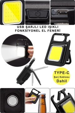 TechnoSmart Usb Şarjlı Led Anahtarlık El Feneri Şişe Açıcı Kamp Feneri