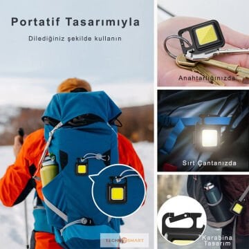 TechnoSmart Usb Şarjlı Led Anahtarlık El Feneri Şişe Açıcı Kamp Feneri