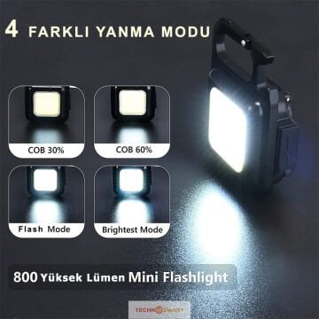 TechnoSmart Usb Şarjlı Led Anahtarlık El Feneri Şişe Açıcı Kamp Feneri