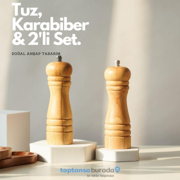 TechnoSmart 2li Doğal Ahşap Değirmen Karabiber Tuz Kahve Baharat Öğütücü Manuel El Değirmeni