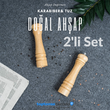 TechnoSmart 2li Doğal Ahşap Değirmen Karabiber Tuz Kahve Baharat Öğütücü Manuel El Değirmeni