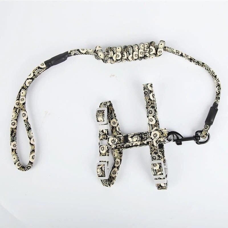 TechnoSmart Medium 3-6 Kg Kedi Göğüs Tasması Ve Gezdirme Seti Çiçekli Model Ayarlanabilir Siyah
