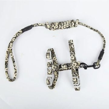 TechnoSmart Medium 3-6 Kg Kedi Göğüs Tasması Ve Gezdirme Seti Çiçekli Model Ayarlanabilir Siyah