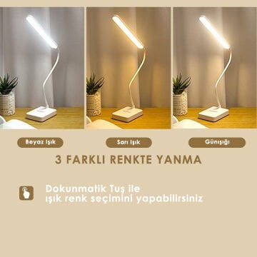 TechnoSmart Usb Şarjlı Beyaz Telefon Tutucu Masa Lambası Farklı Renk Seçenekli Şık Gece Lambası Ofis
