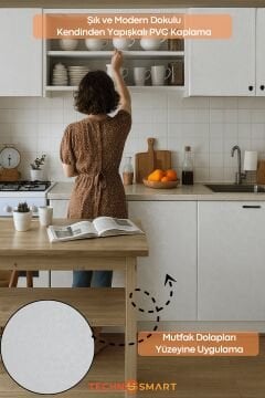 Technosmart 60cmx500cm Kendinden Yapışkanlı Desenli Beyaz PVC Kaplama