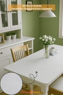 Technosmart 60cmx500cm Kendinden Yapışkanlı Desenli Beyaz PVC Kaplama