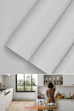 Technosmart 60cmx500cm Kendinden Yapışkanlı Desenli Beyaz PVC Kaplama