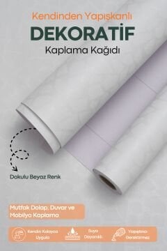 Technosmart 60cmx500cm Kendinden Yapışkanlı Desenli Beyaz PVC Kaplama