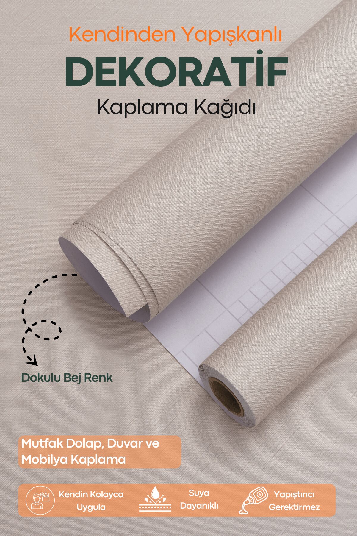 Technosmart 60cmx500cm Kendinden Yapışkanlı Bej PVC Kaplama